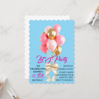 Geburtstagseinladungsvorlage mit rosa Ballons: Einladung
