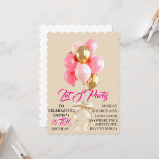 Geburtstagseinladungsvorlage mit rosa Ballons: Einladung