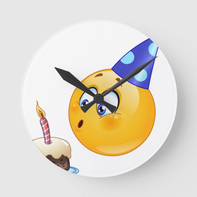Geburtstagsemoji Runde Wanduhr (Vorderseite)