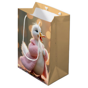 Geburtstagsente in rosa Pelzmütze Mittlere Geschenktüte