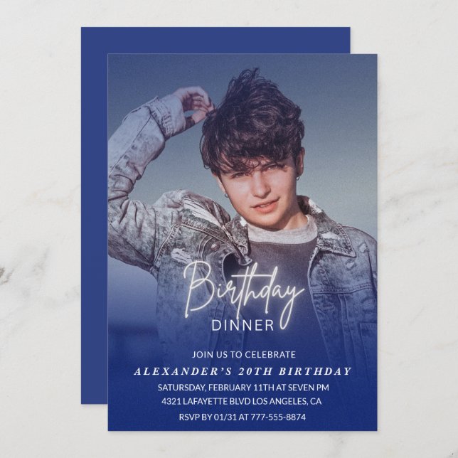 Geburtstagsessen 20. Geburtstagsfeier Foto Männer Einladung (Vorne/Hinten)