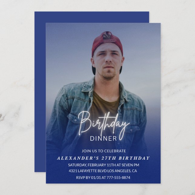 Geburtstagsessen 27. Geburtstagsfeier Foto Männer Einladung (Vorne/Hinten)