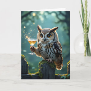 Geburtstagseule mit einem Cocktail in einem Wald Karte