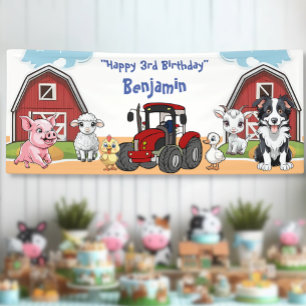 Geburtstagsfarm Tierhaltung Stall und Party Roter Banner