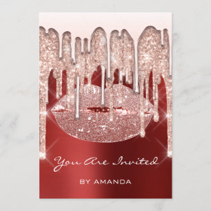 Geburtstagsfeier 16. Kuss Lippen Rose Glitter Rubi Einladung