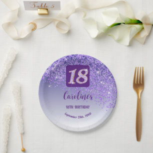 Geburtstagsfeier 18. Sparkle Lila Glitter Pappteller