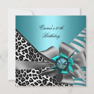 Geburtstagsfeier 30. Zebra Leopard Teal Blau Schwa Einladung