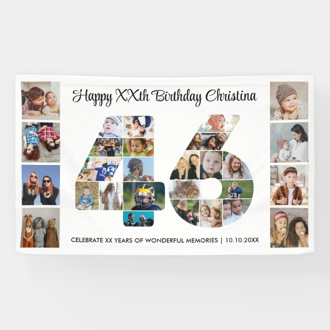 Geburtstagsfeier 46. Nummer 46 Fotocollage Banner (Horizontal)
