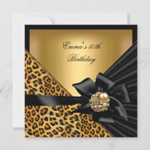 Geburtstagsfeier 50. Leopard Gold Schwarz Bogen Einladung
