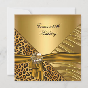 Geburtstagsfeier 50. Zebra Leopard Gold Schwarz Bo Einladung