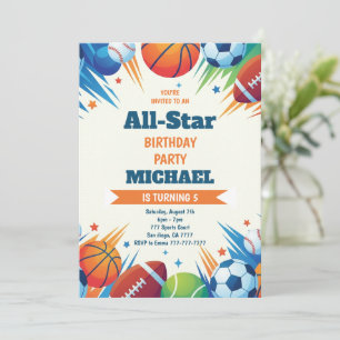 Geburtstagsfeier - All-Star-Sportspiel-Zeit Einladung