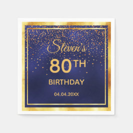 Geburtstagsfeier auf dem blauen Goldkonfetti Mitte Serviette