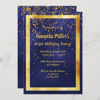 Geburtstagsfeier auf Mitternacht blauer Goldrahmen Einladung
