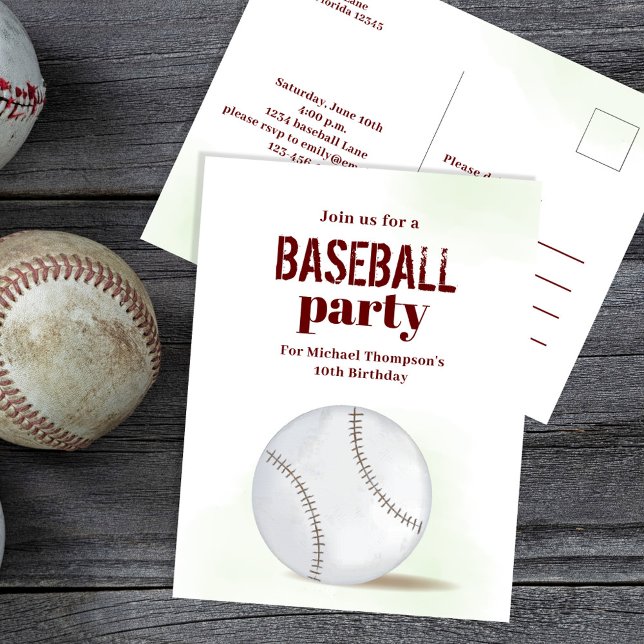 Geburtstagsfeier Baseball Kind Individuelle Postka Postkarte (Baseball Party Invitation postcard)