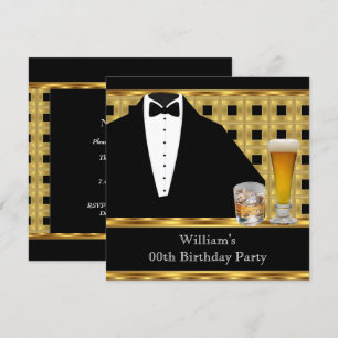 Geburtstagsfeier Bier Scotch Smoking Gold Schwarz  Einladung