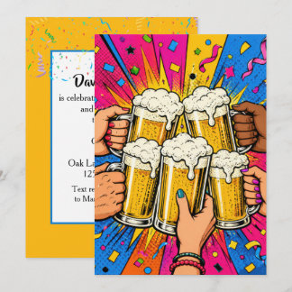 Geburtstagsfeier-Bier-Trinkspruch im Pop-Art-Stil Einladung