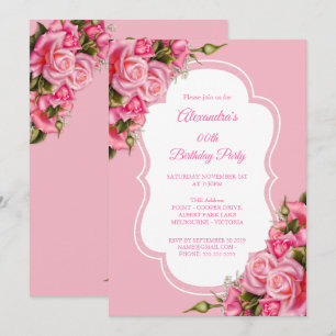 Geburtstagsfeier Blumenstrauß Rosa Rosen Einladung