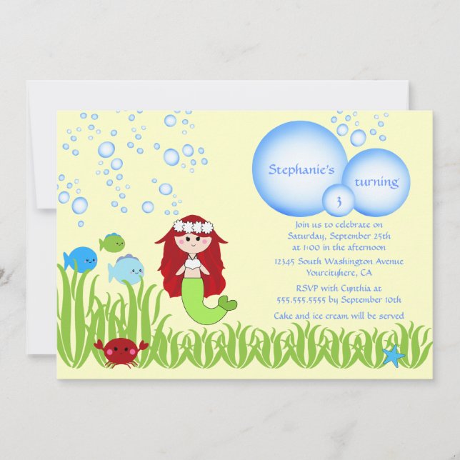 Geburtstagsfeier der Meerjungfrau Einladung (Vorderseite)