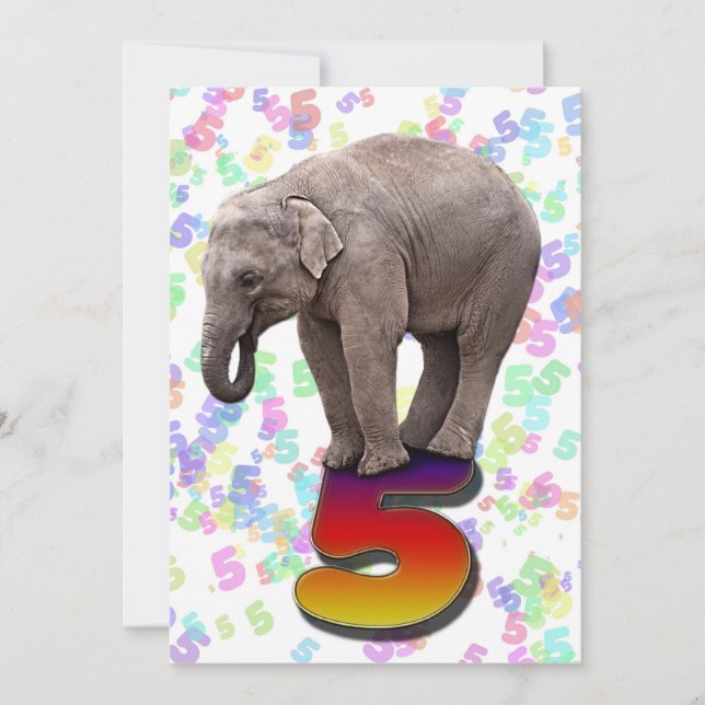 Geburtstagsfeier Einladung 5 mit glücklichen Elefa (Vorderseite)