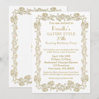 Geburtstagsfeier Einladung Art Deco, Woman, White 