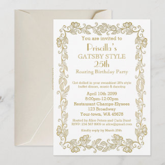 Geburtstagsfeier Einladung Art Deco, Woman, White 