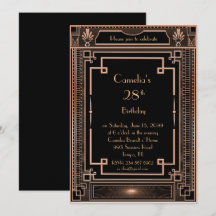 Geburtstagsfeier Einladung Frau, Gatsby, schwarz