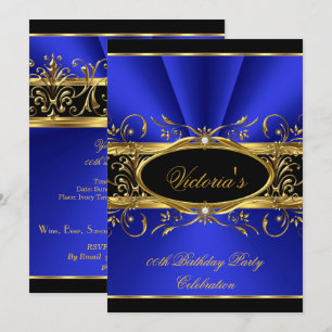 Geburtstagsfeier Elegant Royal Blau Gold Schwarz Einladung