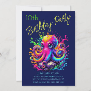 Geburtstagsfeier- Farbiger Oktopus-Splash Einladung