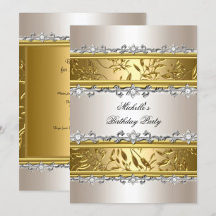 Geburtstagsfeier Floral Creme Gold Silber Diamant Einladung