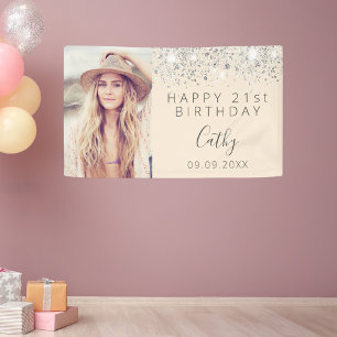 Geburtstagsfeier Foto Silber Creme Banner