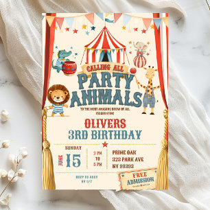 Geburtstagsfeier für alle Party-Tiere Zirkus Einladung