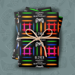 Geburtstagsfeier für Gamer mit Videospiel-Controll Geschenkpapier Set