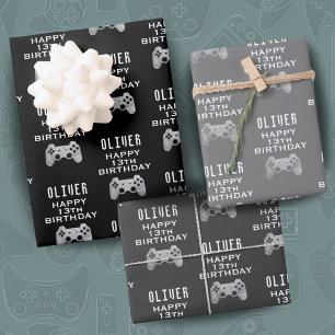 Geburtstagsfeier für Gamer-Videospiel-Controller Geschenkpapier Set