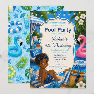 Geburtstagsfeier für Jungen am blauen Pool Einladung