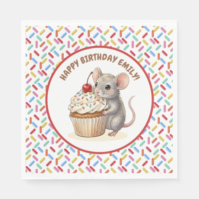 Geburtstagsfeier für Mädchen | Maus & Cupcake   Serviette (Vorderseite)