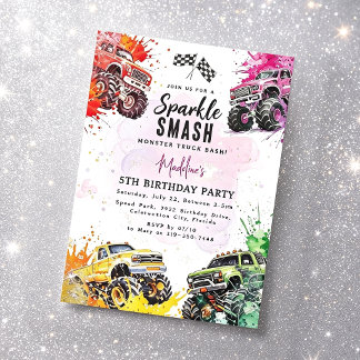 Geburtstagsfeier für Mädchen mit Monster-Truck Spa Einladung