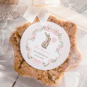 Geburtstagsfeier für Mädchen mit rosa Schleifen-Ha Runder Aufkleber