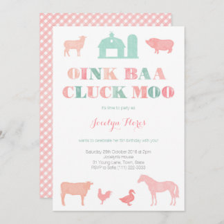 Geburtstagsfeier für Mädchen, oink baa cluo moo Einladung