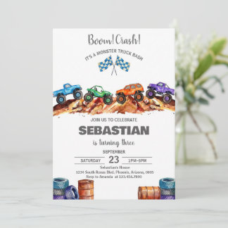 Geburtstagsfeier für moderne Kinder mit Monstertru Einladung