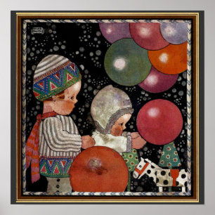 Geburtstagsfeier für Vintage Kinder, Ballons und S Poster