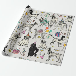 Geburtstagsfeier für whimsical Hunde Geschenkpapier