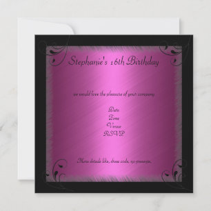 Geburtstagsfeier Glamour Hot Pink Schwarz Sweet 16 Einladung