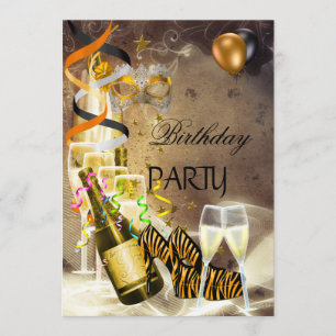 Geburtstagsfeier Gold Champagner Schuhe Maske Einladung
