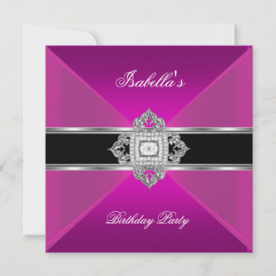 Geburtstagsfeier Hot Pink Schwarze Diamant-Juwelen Einladung