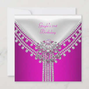 Geburtstagsfeier Hot Pink Weiße Diamant Schmuck Einladung