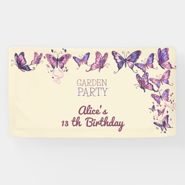 Geburtstagsfeier im Garten mit Schmetterlingen Banner (Horizontal)