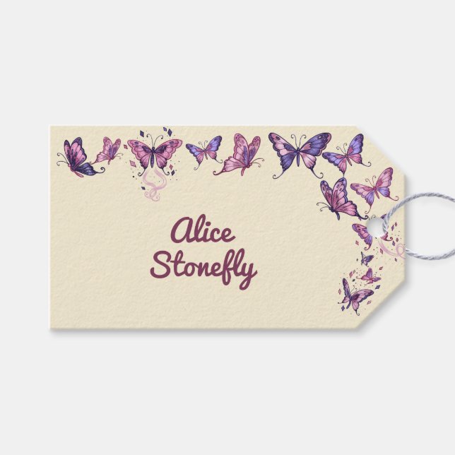 Geburtstagsfeier im Garten mit Schmetterlingen Geschenkanhänger (Vorderseite (Horizontal))