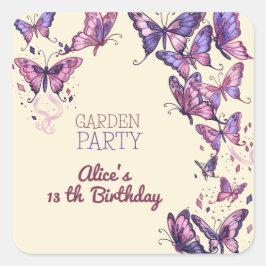 Geburtstagsfeier im Garten mit Schmetterlingen Quadratischer Aufkleber