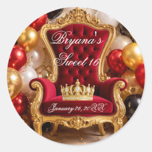 Geburtstagsfeier im königlichen Stuhl mit Goldkron Runder Aufkleber