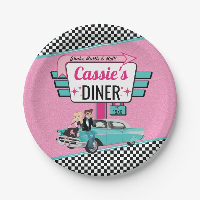Geburtstagsfeier im Retro-Diner-Stil der 1950er Ja Pappteller (Vorderseite)